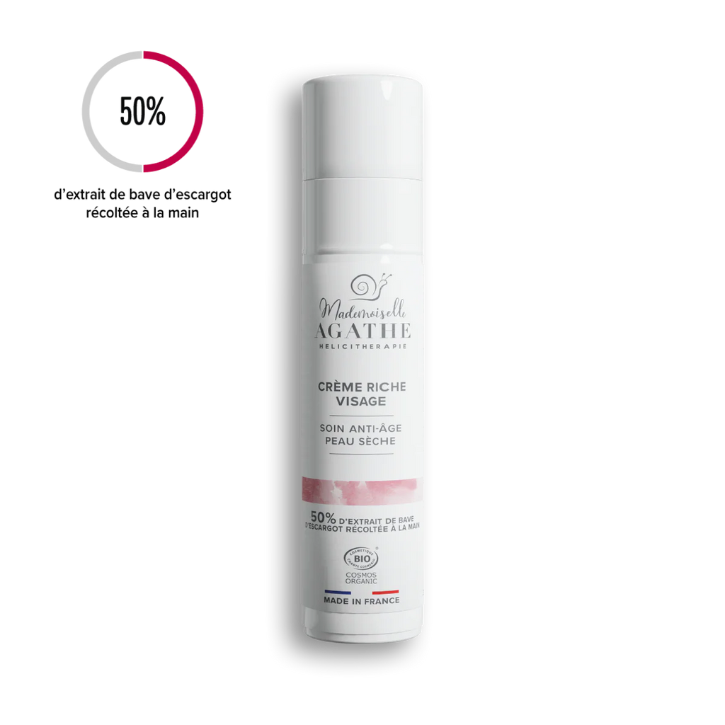 Crème riche visage à la bave d'escargot certifiée bio - anti-âge - Mademoiselle Agathe