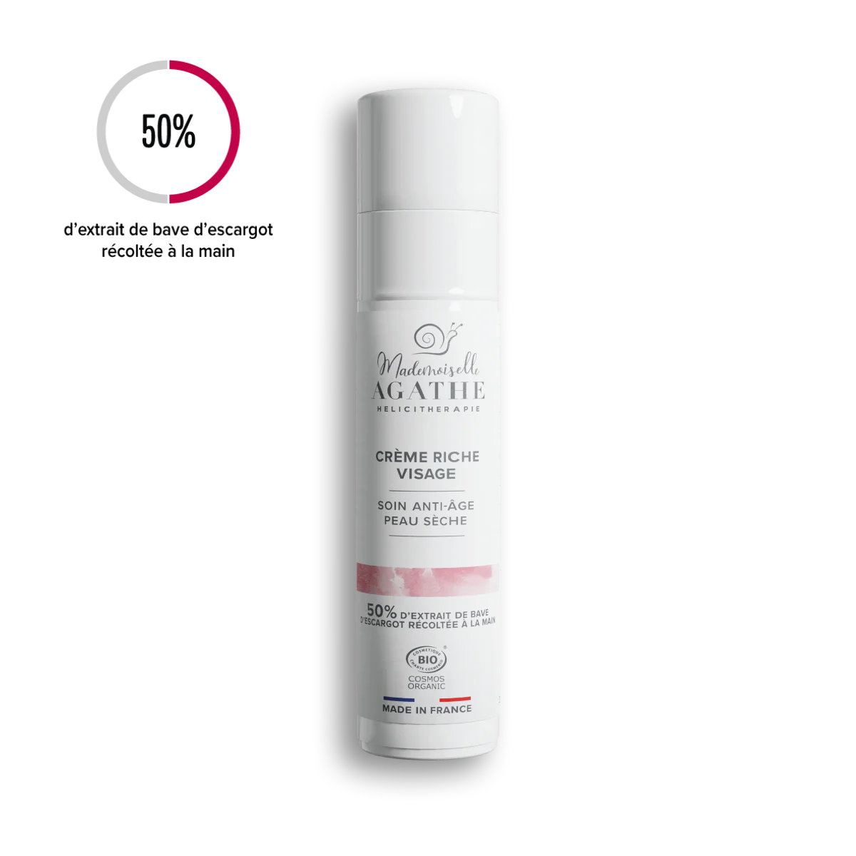 Crème riche visage à la bave d'escargot certifiée bio - anti-âge - Mademoiselle Agathe