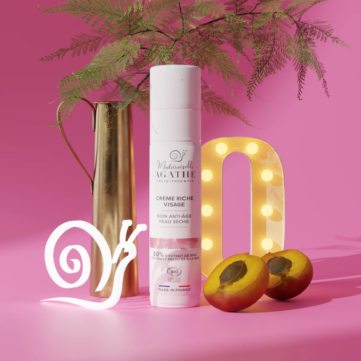 Crème riche visage à la bave d'escargot certifiée bio - anti-âge - Mademoiselle Agathe