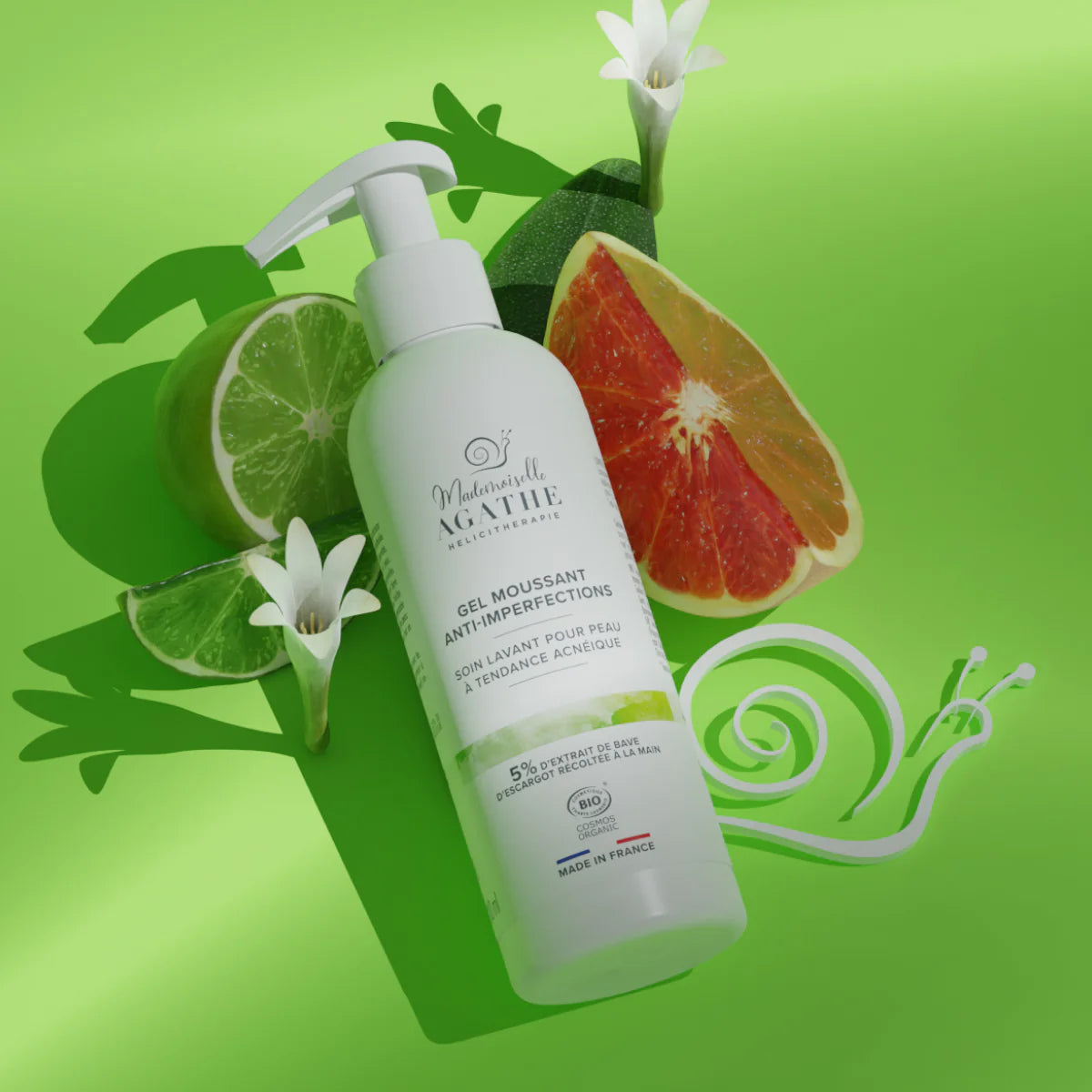 Gel moussant à la bave d'escargot bio - lavant & purifiant - Mademoiselle Agathe