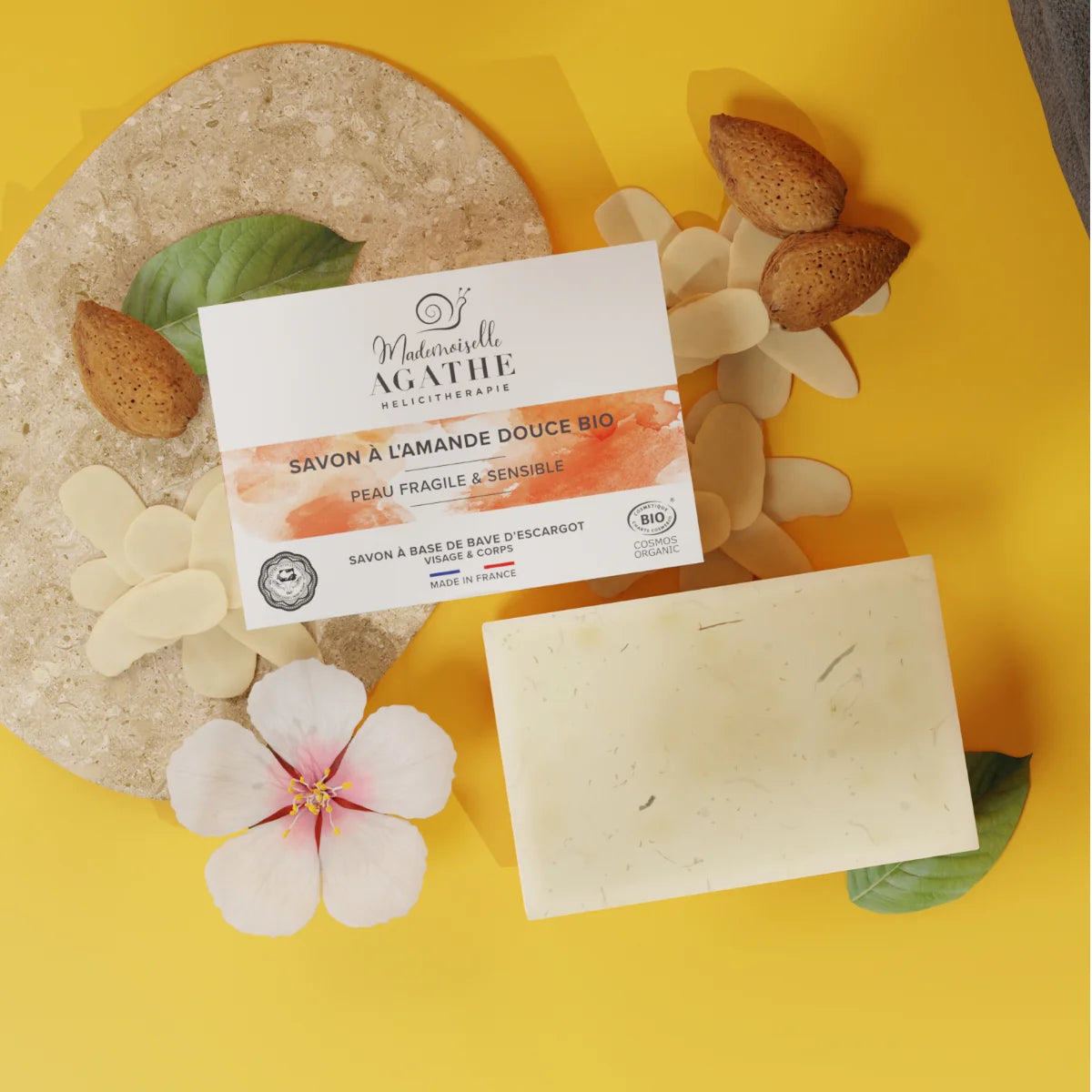 Savon amande à la bave d'escargot bio - protecteur & hydratant - Mademoiselle Agathe