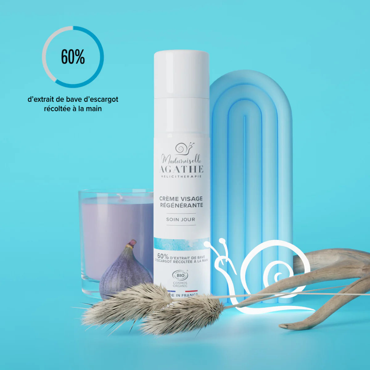 Crème jour à la bave d'escargot certifiée bio - hydratante & régénérante - Mademoiselle Agathe